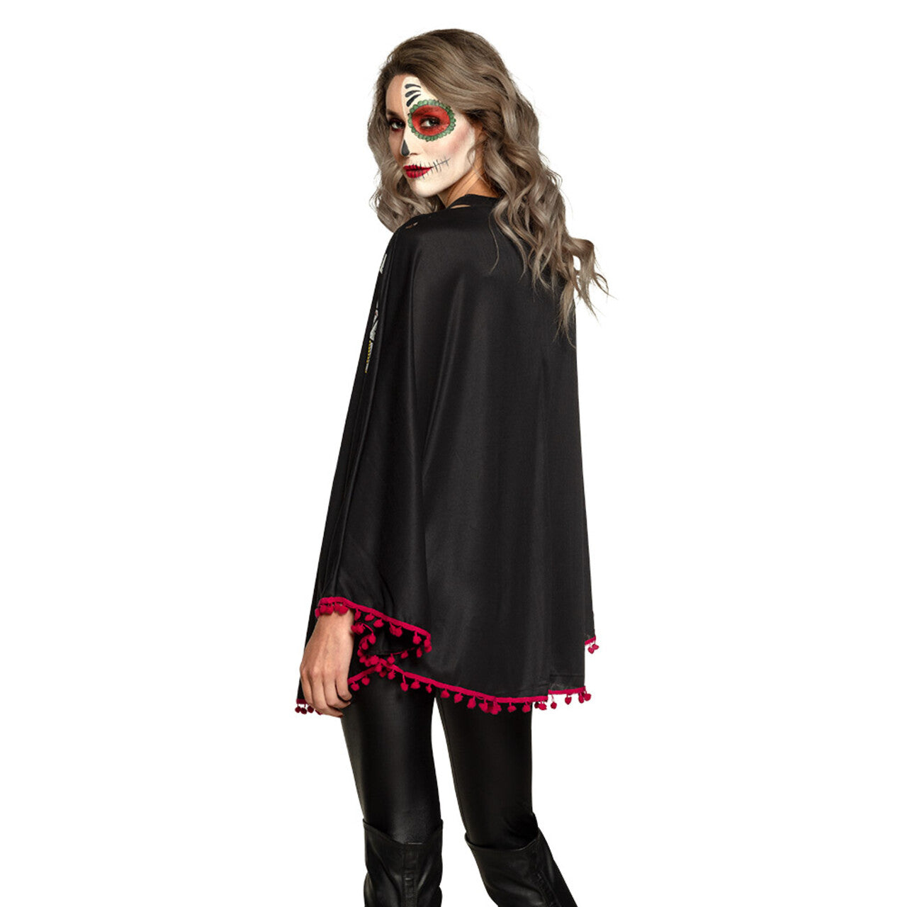 Op deze afbeelding zie je een Kostuums, van het merk Boland. Mexicaanse Poncho Skelettina Vrouw Kostuum
