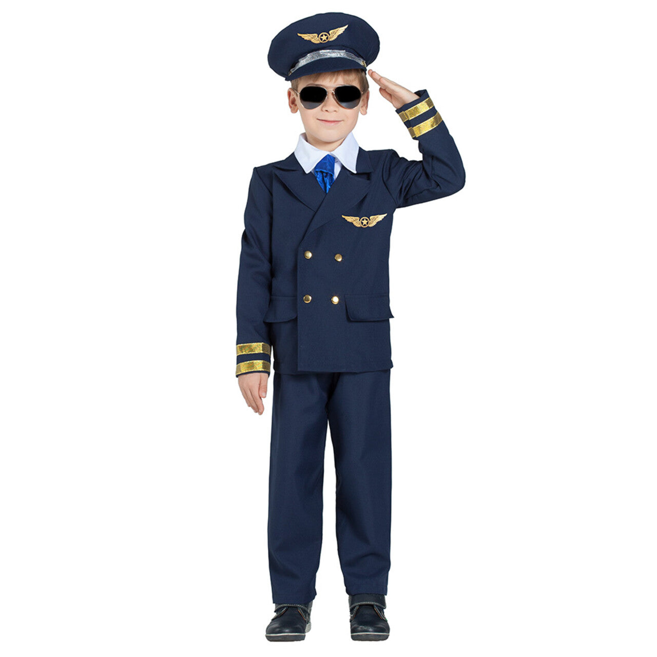 Op deze afbeelding zie je een Kostuums, van het merk Boland. Piloot Tom Goodflight Jongen Kostuum