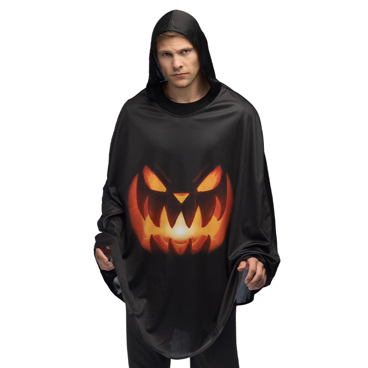 Op deze afbeelding zie je een Kostuums, van het merk Boland. Poncho Scary Halloween Pumpkin Kostuum
