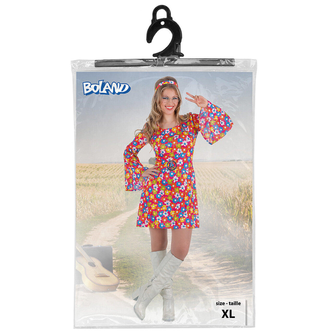 Op deze afbeelding zie je een Kostuums, van het merk Boland. Power Of Flowers Hippie Margriet Vrouw Kostuum