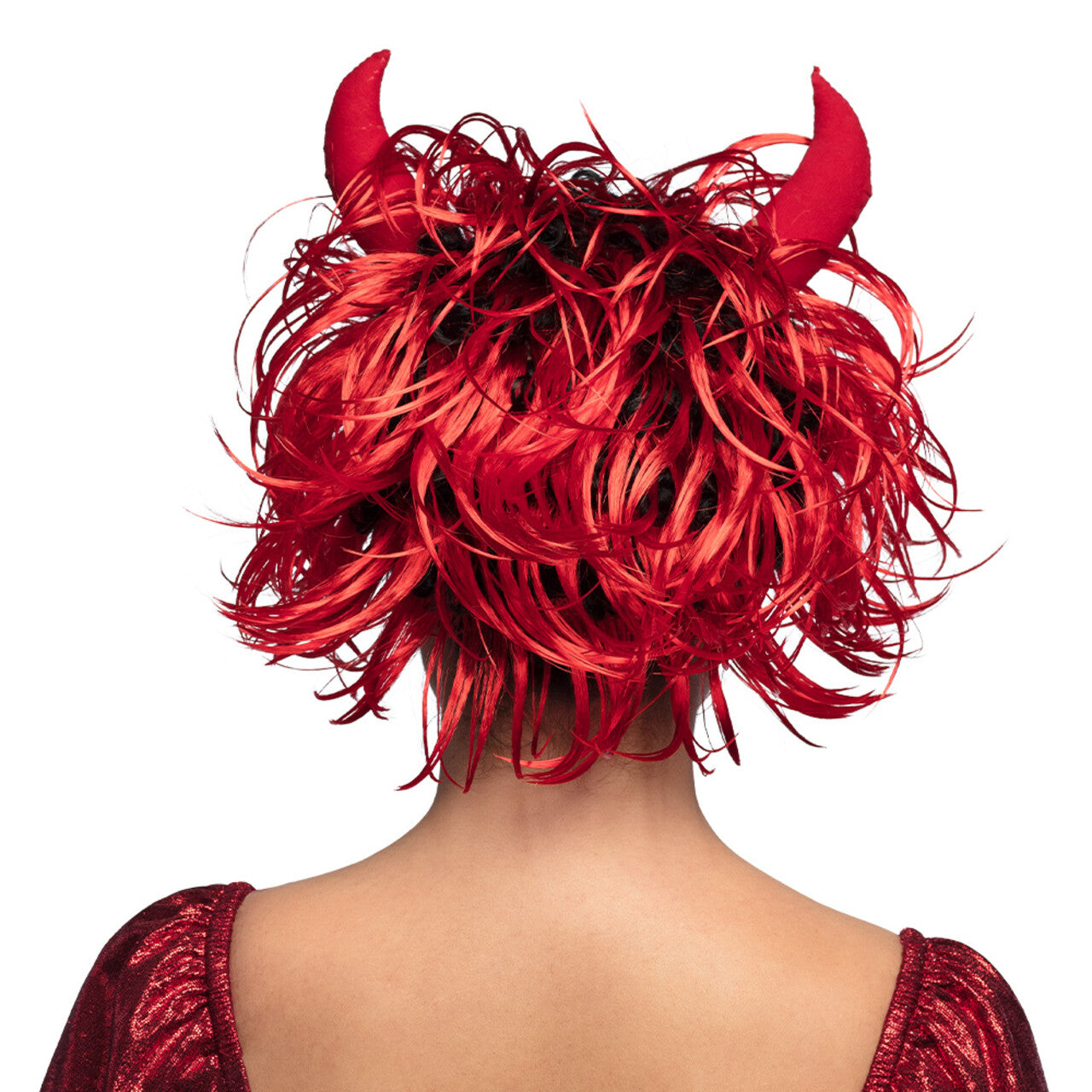 Op deze afbeelding zie je een Accessoires, van het merk Boland. Pruik Curly Devil Met Hoorntjes