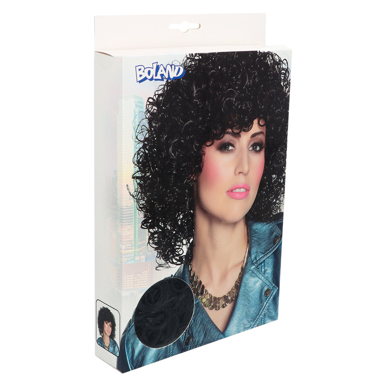 Op deze afbeelding zie je een Accessoires, van het merk Boland. Pruik Club Curls Zwart