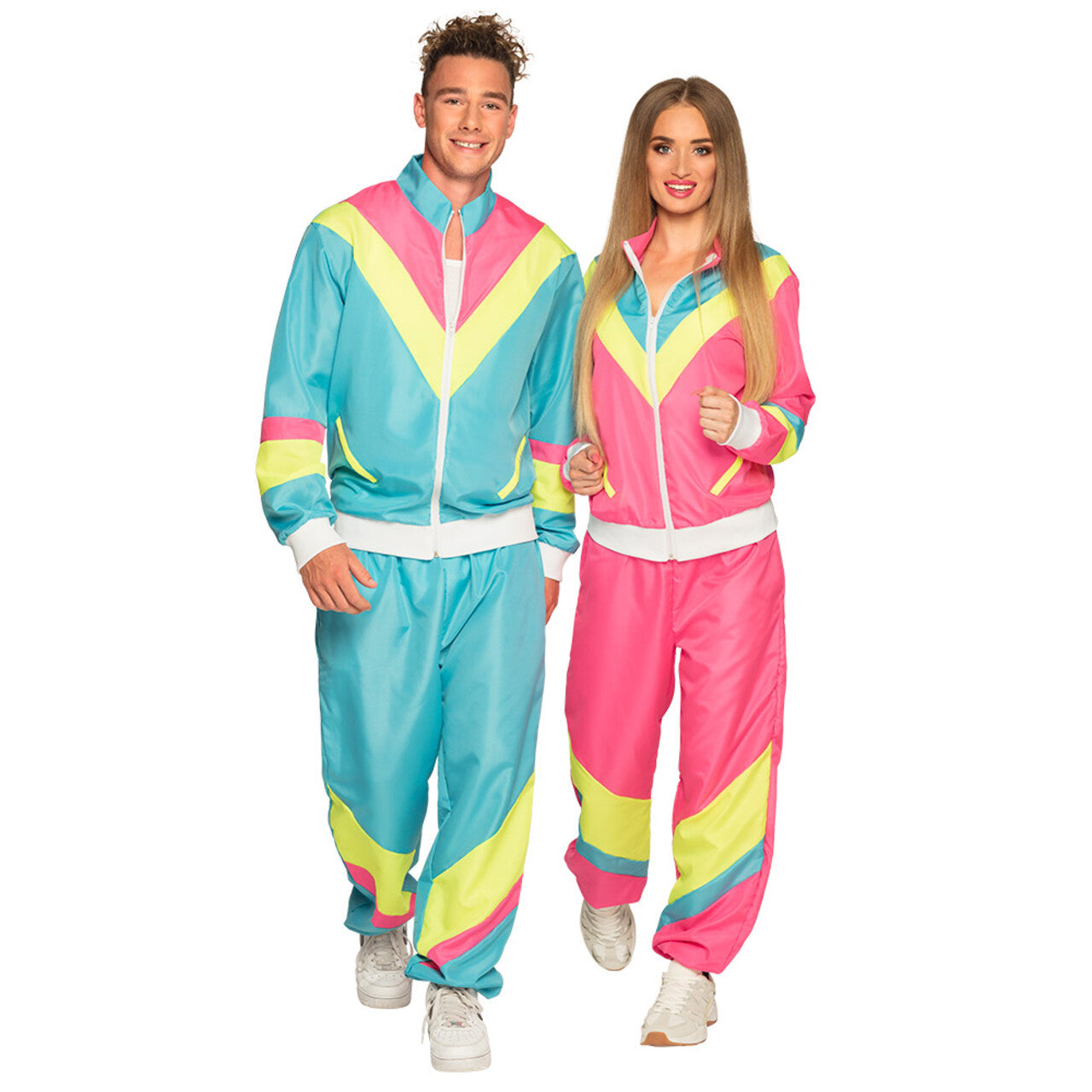 Op deze afbeelding zie je een Kostuums, van het merk Boland. Trainingspak Retro Babe Neonroze Vrouw Kostuum