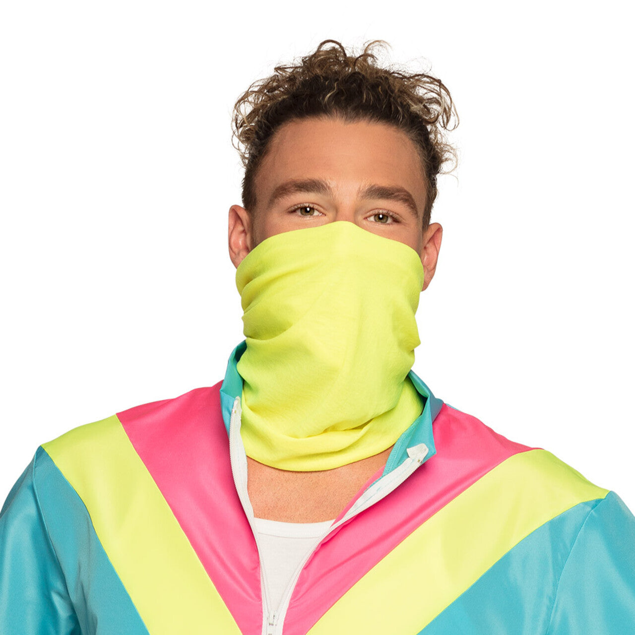 Op deze afbeelding zie je een Kostuums, van het merk Boland. Trainingspak Retro Dude Neonblauw Man Kostuum