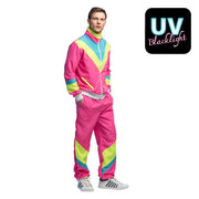 Op deze afbeelding zie je een Kostuums, van het merk Boland. Trainingspak Retro Dude Neonroze Man Kostuum