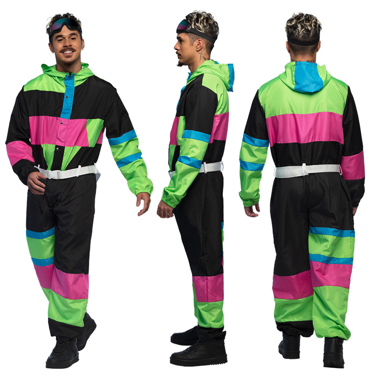 Op deze afbeelding zie je een Kostuums, van het merk Boland. Skipak 80s Larry Lawine Man Kostuum