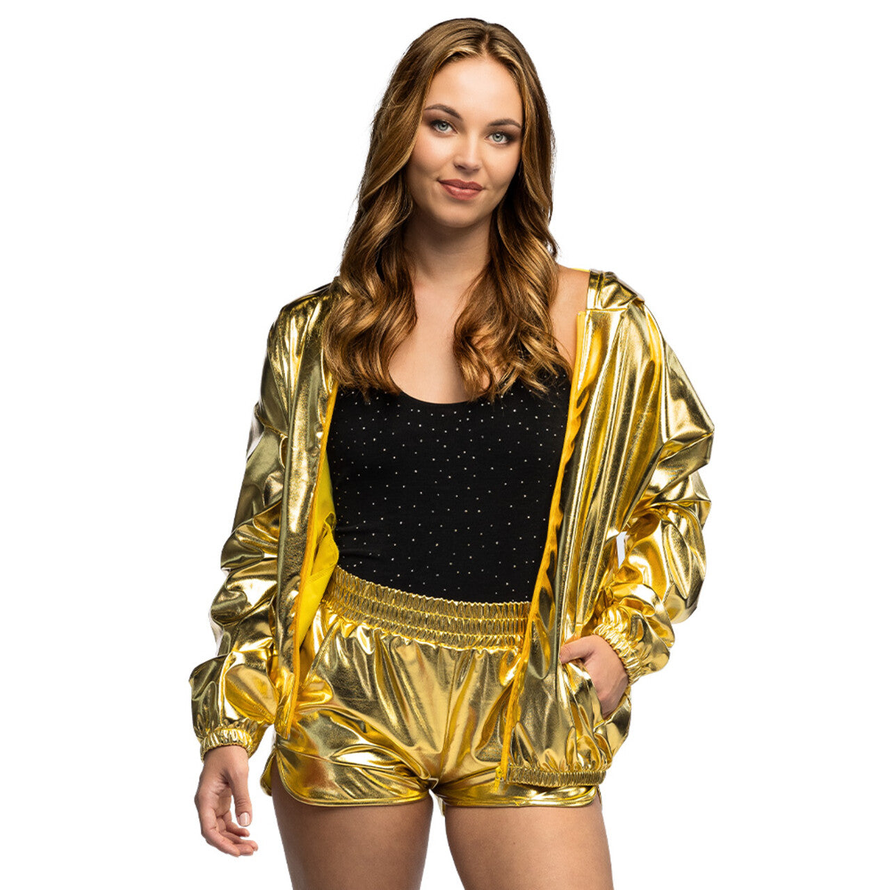Op deze afbeelding zie je een Kostuums, van het merk Boland. Super Stylish Metallic Goud Jasje Vrouw