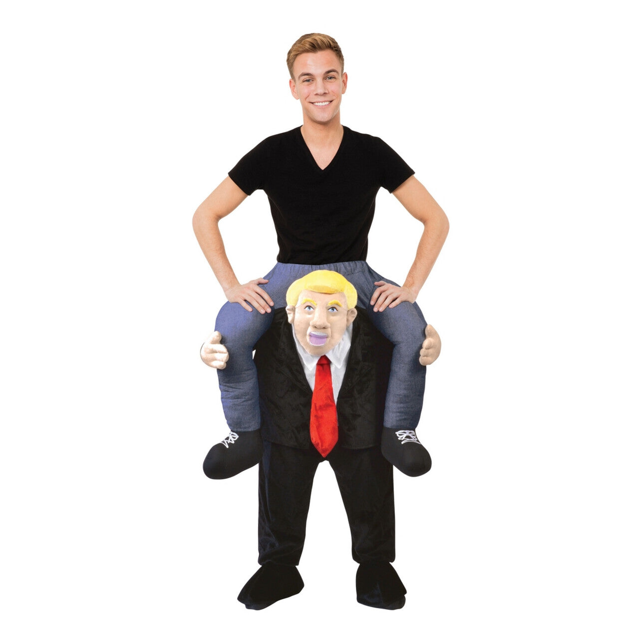 Op deze afbeelding zie je een Kostuums, van het merk Bristol. Op De Rug Van Donald Trump Man Kostuum