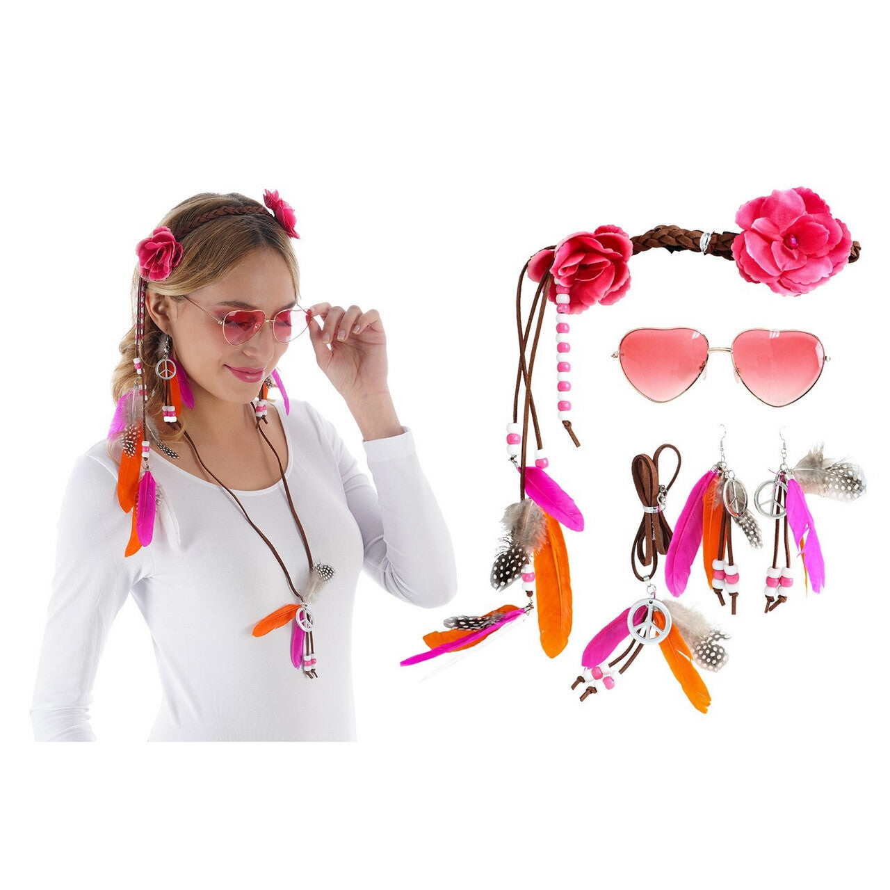 Op deze afbeelding zie je een Accessoires, van het merk Chaks. Hippie Flower Power Set Roze