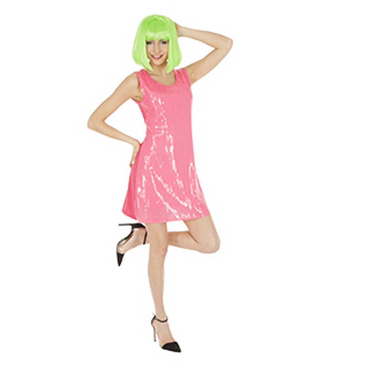 Op deze afbeelding zie je een Kostuums, van het merk Chaks. Neon Pailletten Jurk Pink Summer Shimmer Vrouw