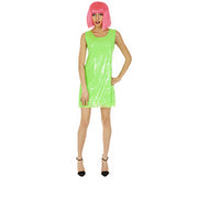 Op deze afbeelding zie je een Kostuums, van het merk Chaks. Neon Pailletten Jurk Disco Daisy Groen Vrouw