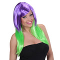 Perruque Longue Multicolore Violet Et Vert