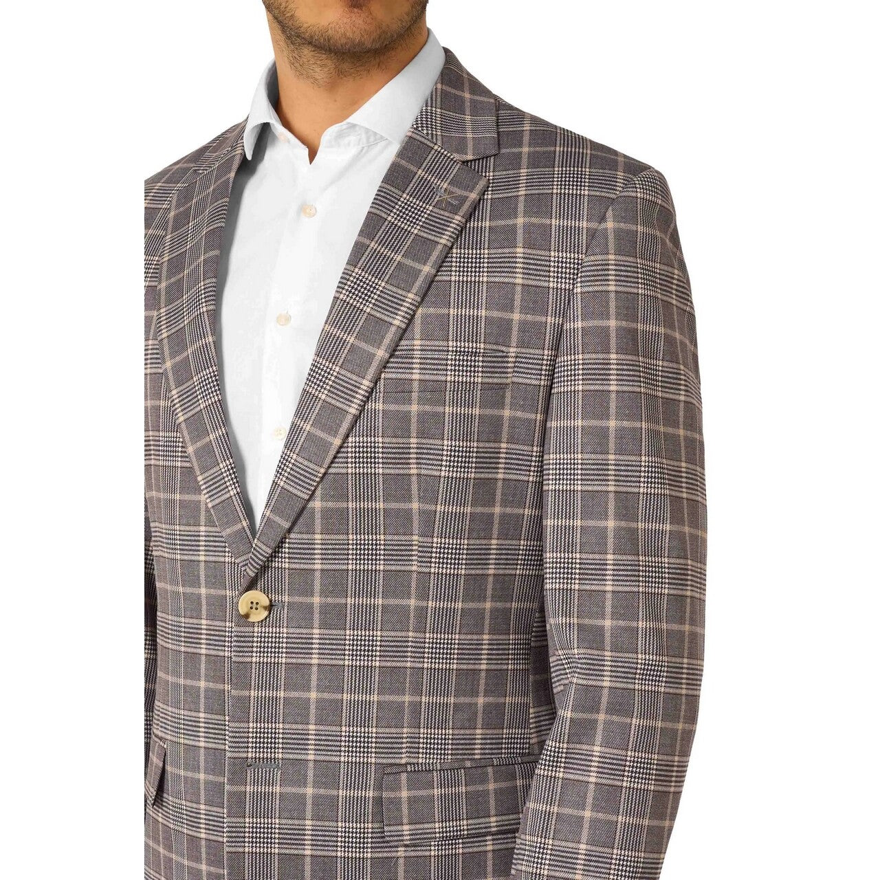 Op deze afbeelding zie je een Kostuums, van het merk Opposuits. Daily Checked Tan Man Kostuum