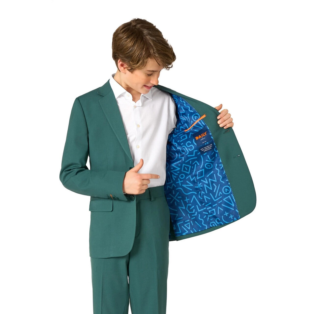 Op deze afbeelding zie je een Kostuums, van het merk Opposuits. Daily Posy Green Tiener Jongen Kostuum