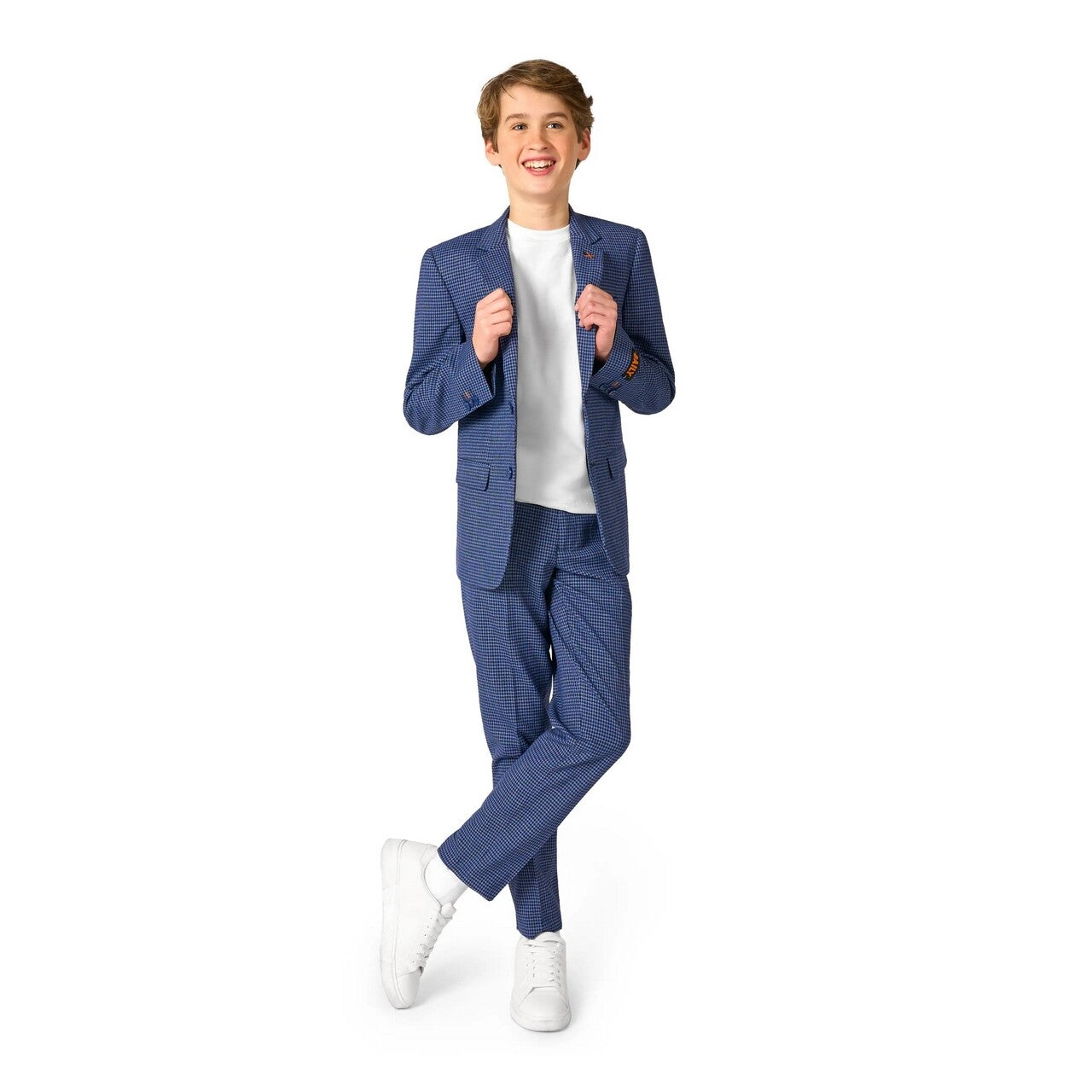 Op deze afbeelding zie je een Kostuums, van het merk Opposuits. Daily Checked Navy Jongen Kostuum