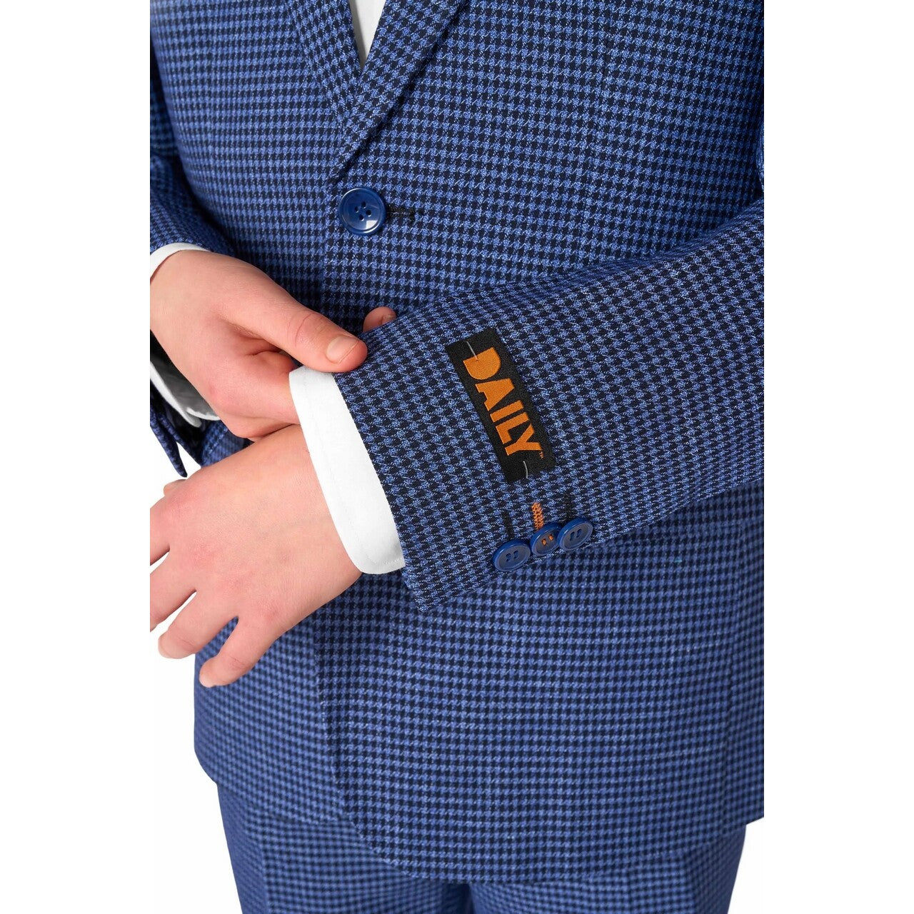 Op deze afbeelding zie je een Kostuums, van het merk Opposuits. Daily Checked Navy Jongen Kostuum