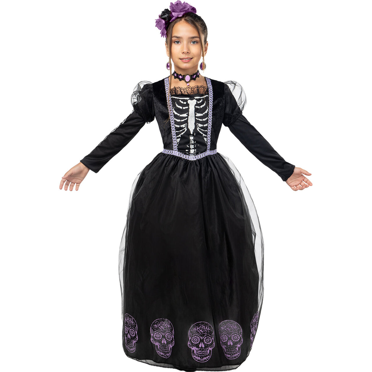 Op deze afbeelding zie je een Kostuums, van het merk Funidelia. Catrina Day Of The Dead Meisje Kostuum