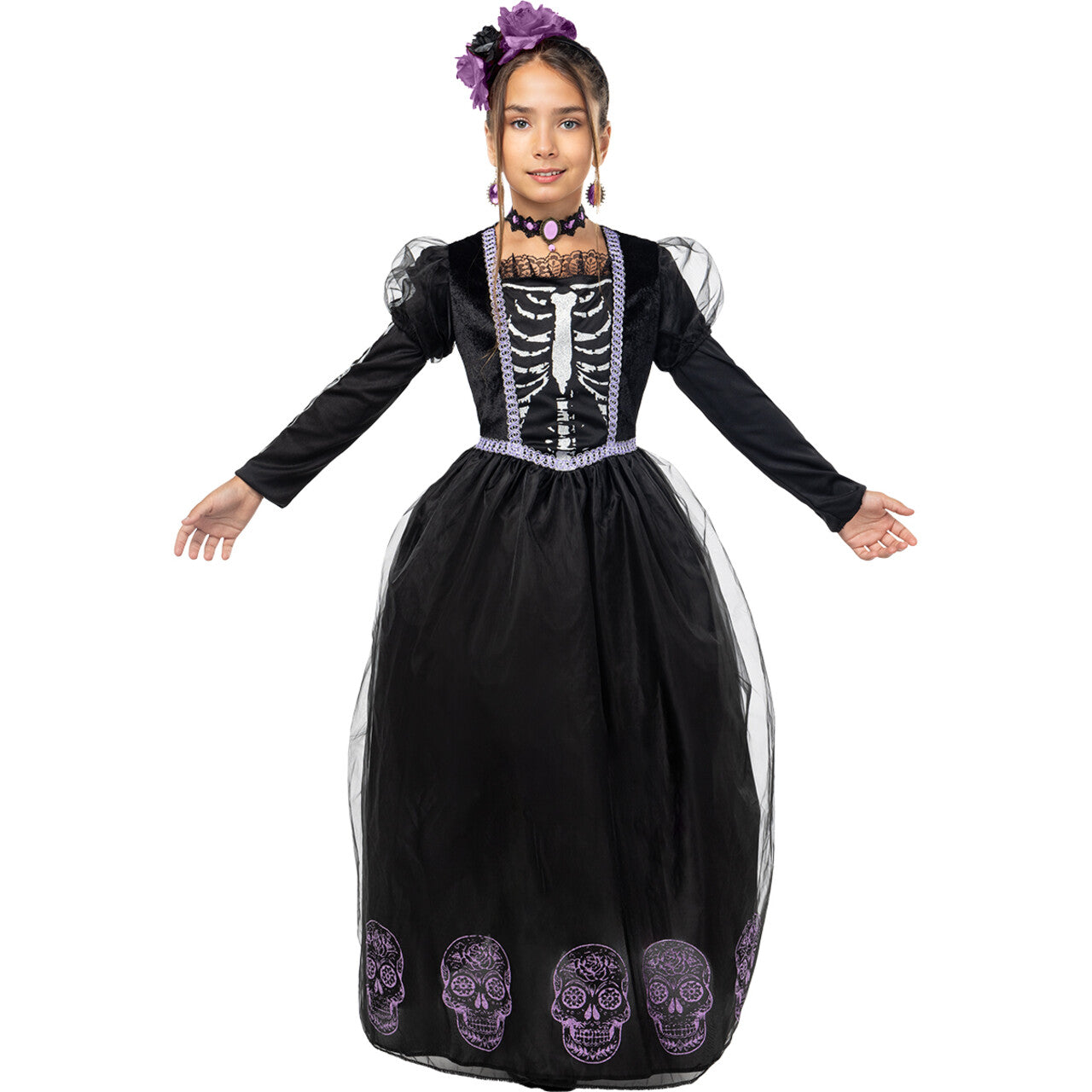 Op deze afbeelding zie je een Kostuums, van het merk Funidelia. Catrina Day Of The Dead Meisje Kostuum