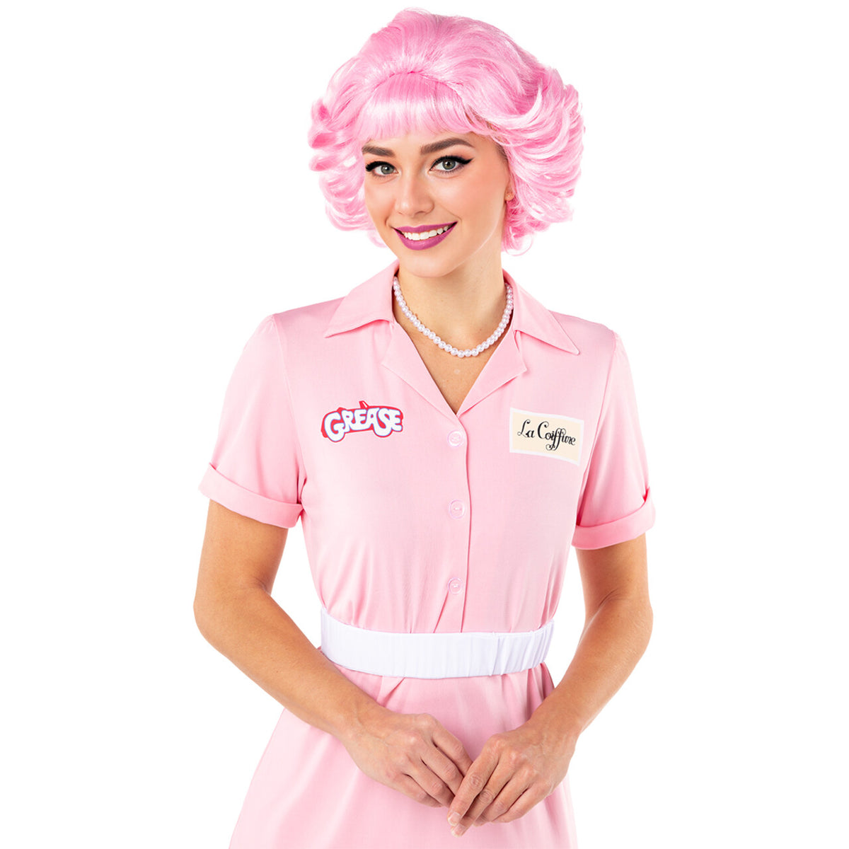 Op deze afbeelding zie je een Kostuums, van het merk Funidelia. Grease™ Pink Lady Frenchy Vrouw Kostuum