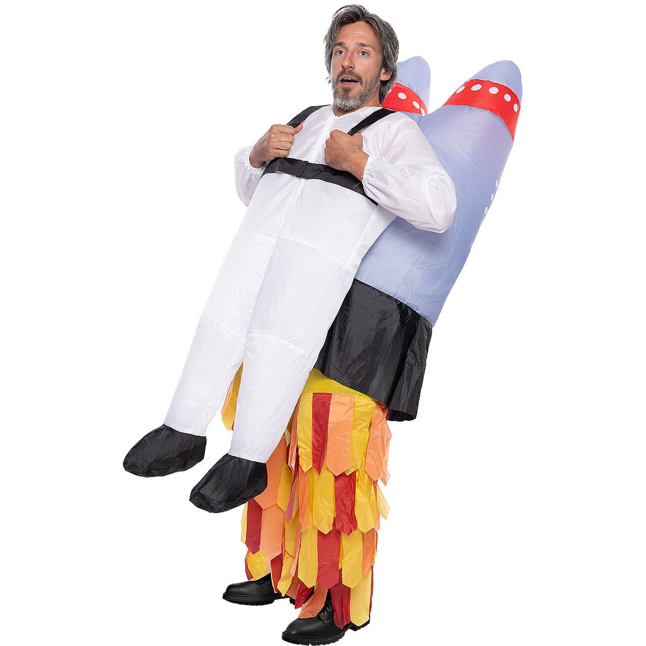 Op deze afbeelding zie je een Kostuums, van het merk Funidelia. Opblaasbare Naar De Maan En Terug Raket Kostuum