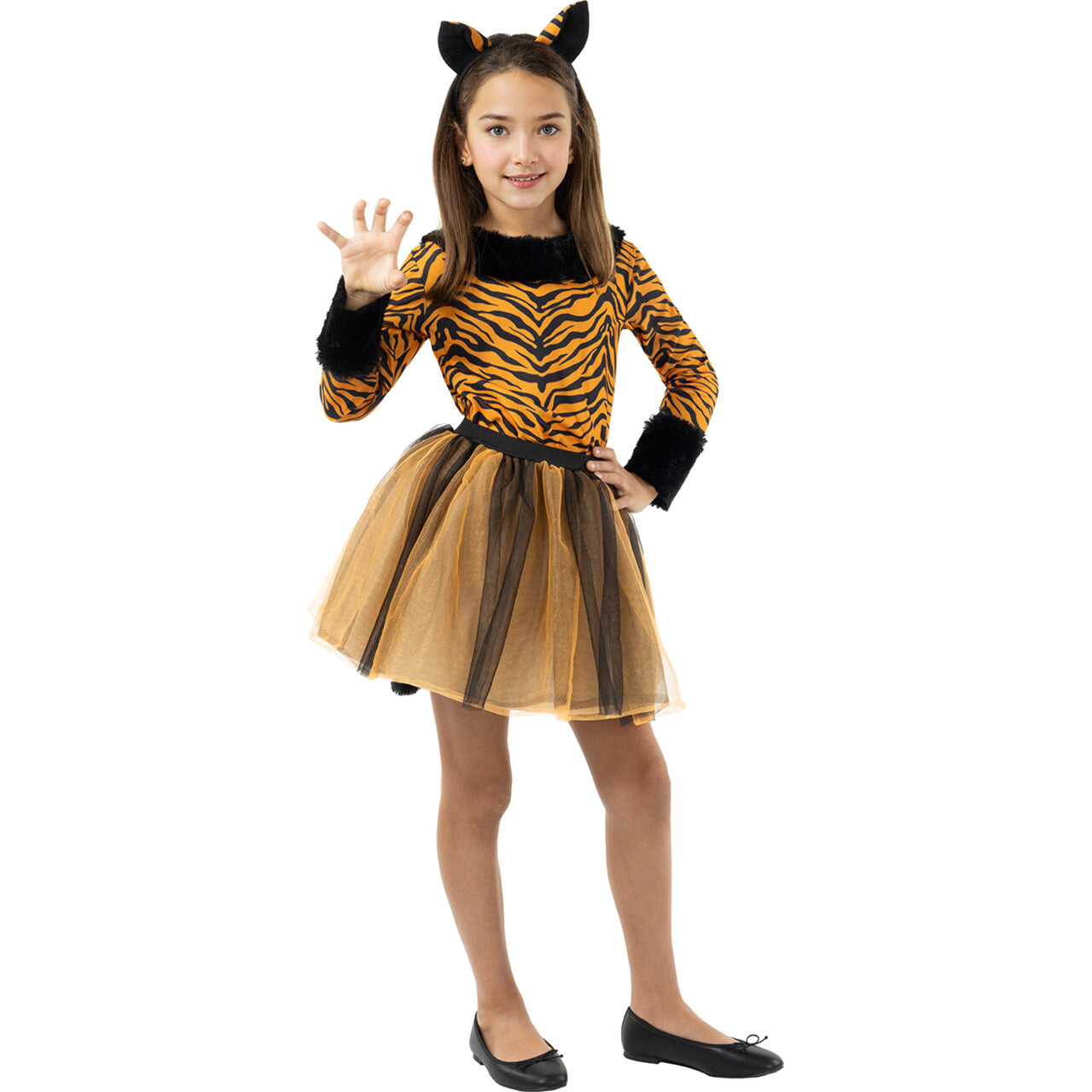 Op deze afbeelding zie je een Kostuums, van het merk Funidelia. Pretty In Stripes Tijger Meisje Kostuum