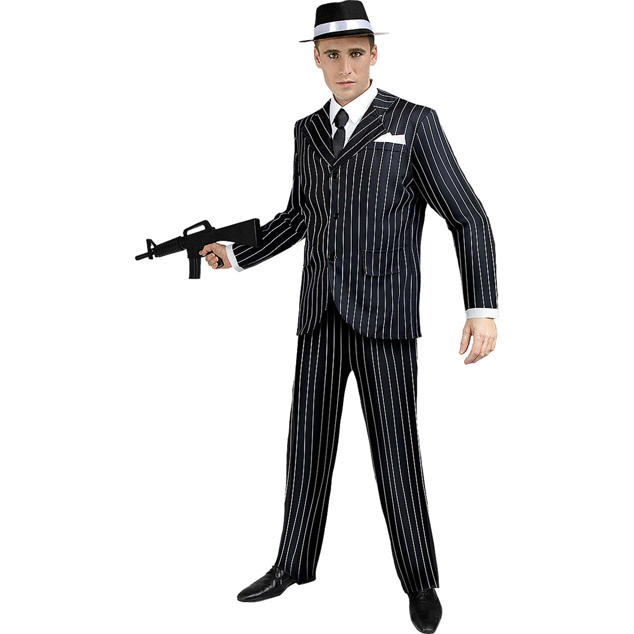 Op deze afbeelding zie je een Accessoires, van het merk Funidelia. Zwarte Gangster Maffia Hoed Met Wit Lint
