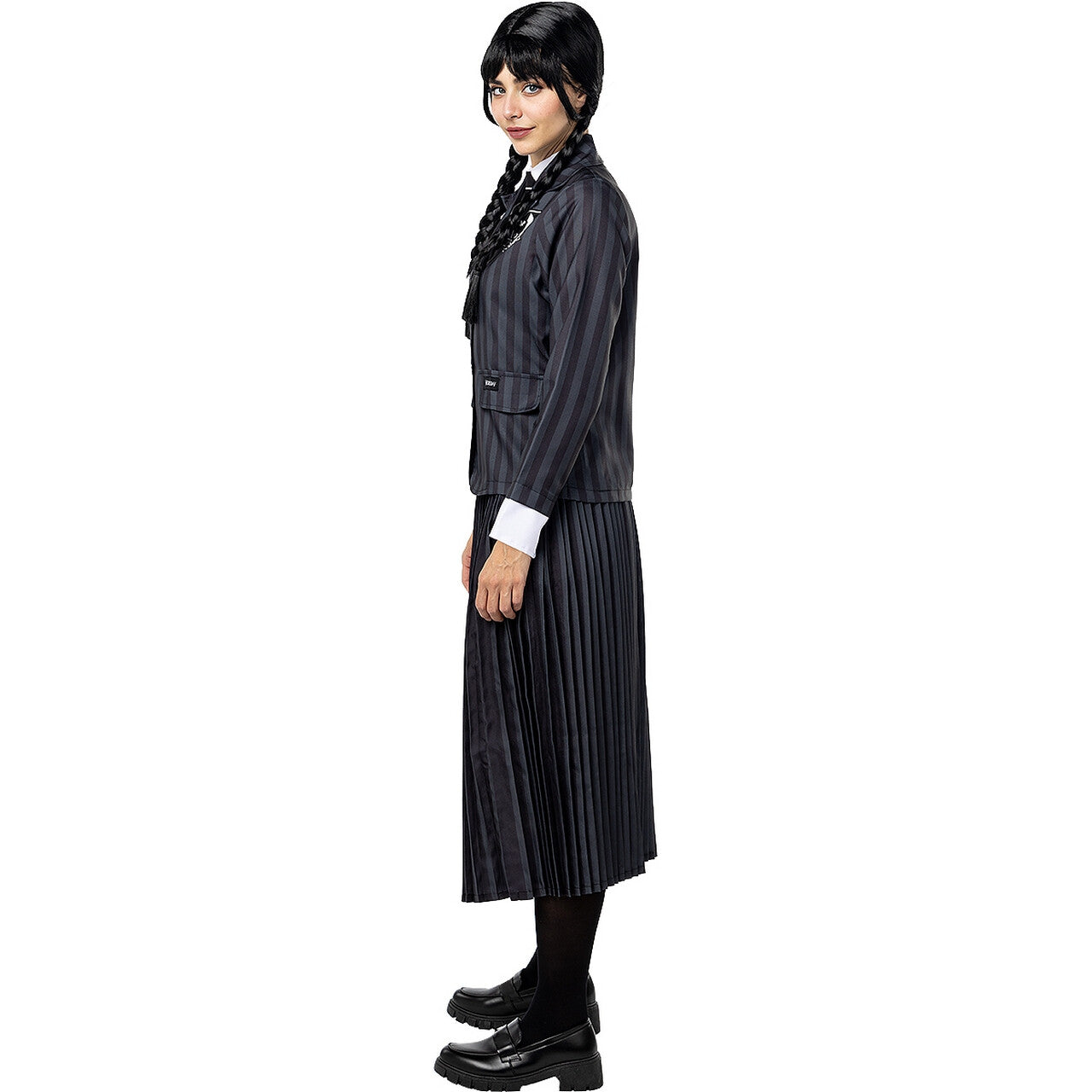 Op deze afbeelding zie je een Kostuums, van het merk Funidelia. Wednesday™ Addams Costume Uniform - Wednesday Vrouw Kostuum