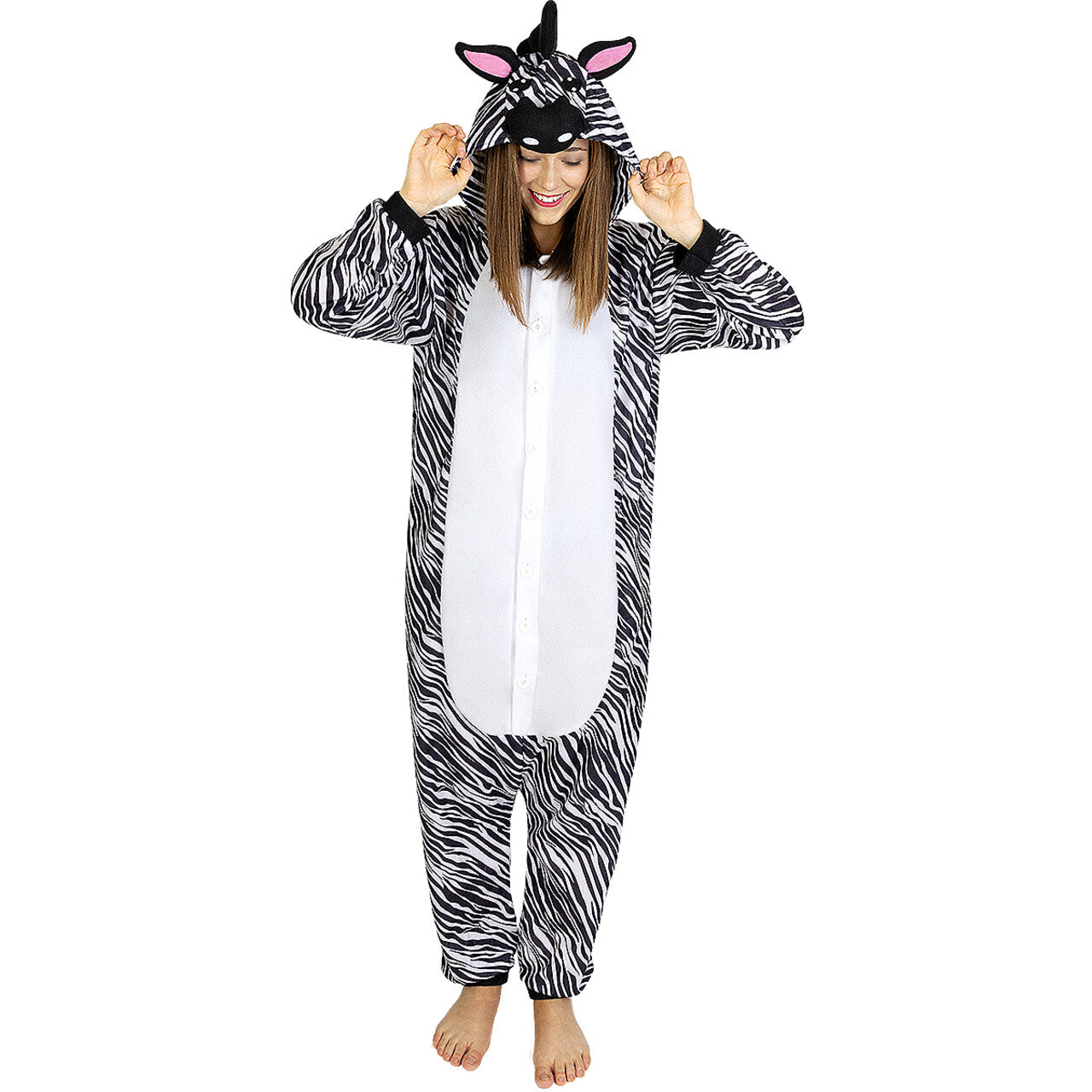 Op deze afbeelding zie je een Kostuums, van het merk Funidelia. Duizelingwekkende Gestreepte Zebra Onesie Kostuum
