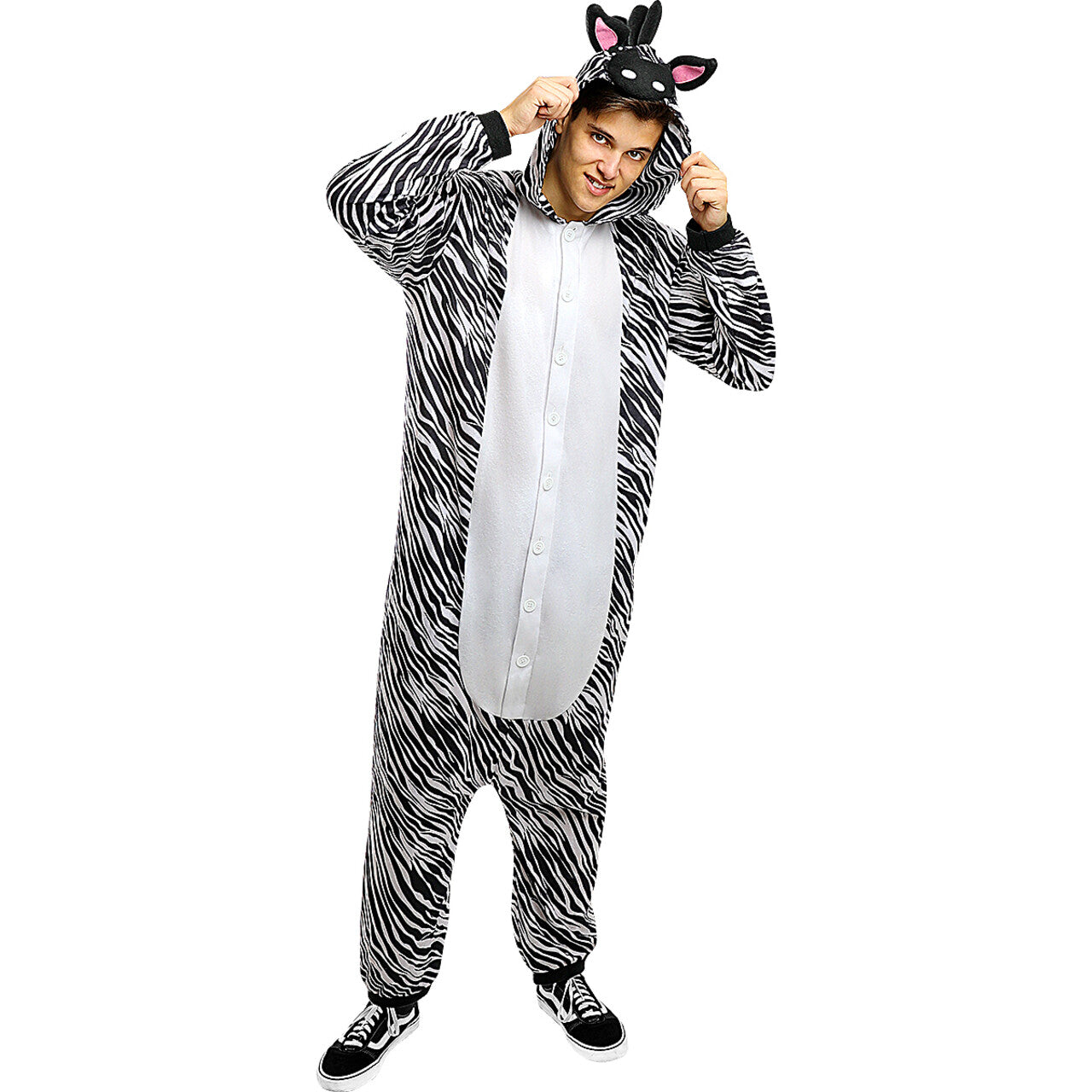 Op deze afbeelding zie je een Kostuums, van het merk Funidelia. Duizelingwekkende Gestreepte Zebra Onesie Kostuum