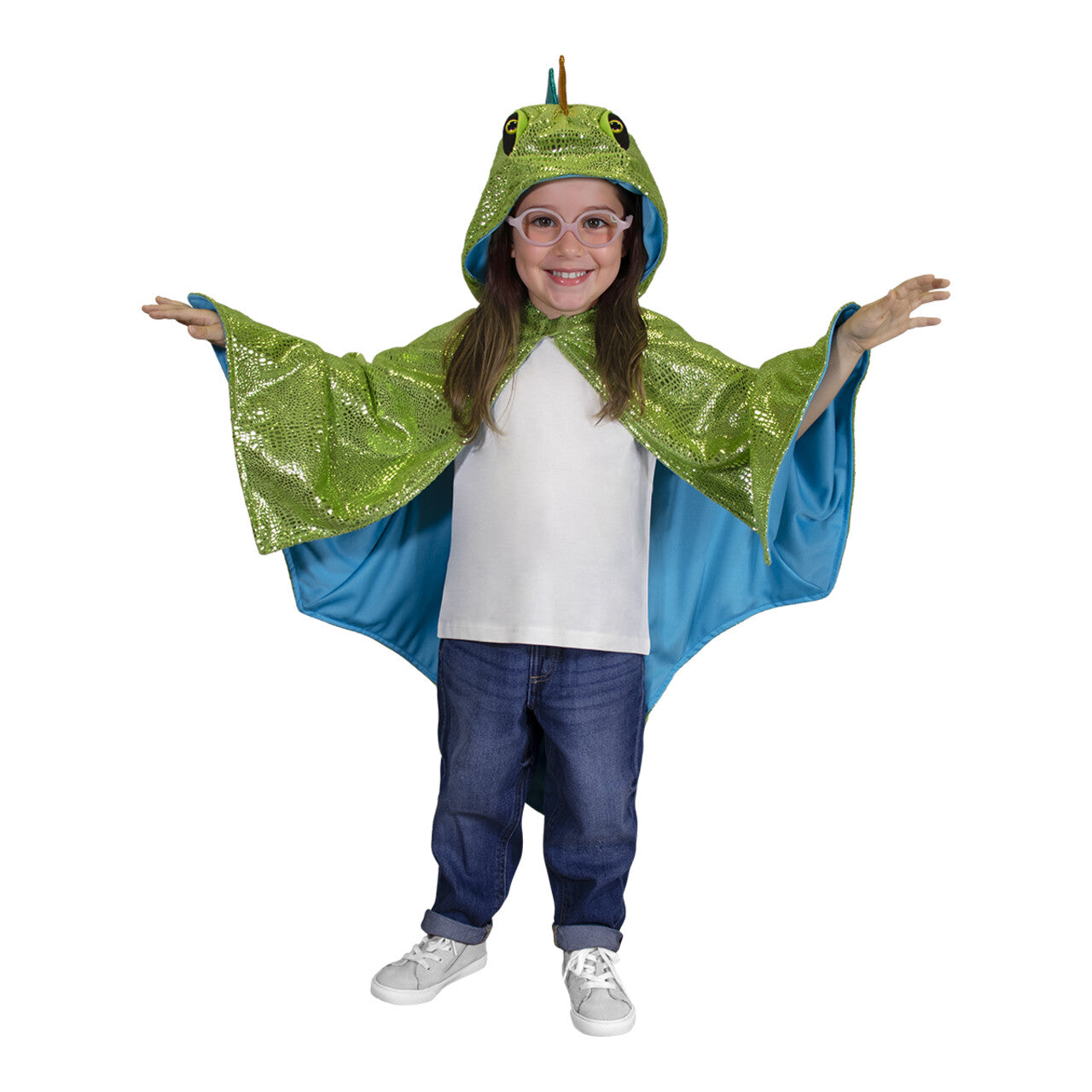 Op deze afbeelding zie je een Kostuums, van het merk Funidelia. Dinosaurus Power Cape Kind Kostuum