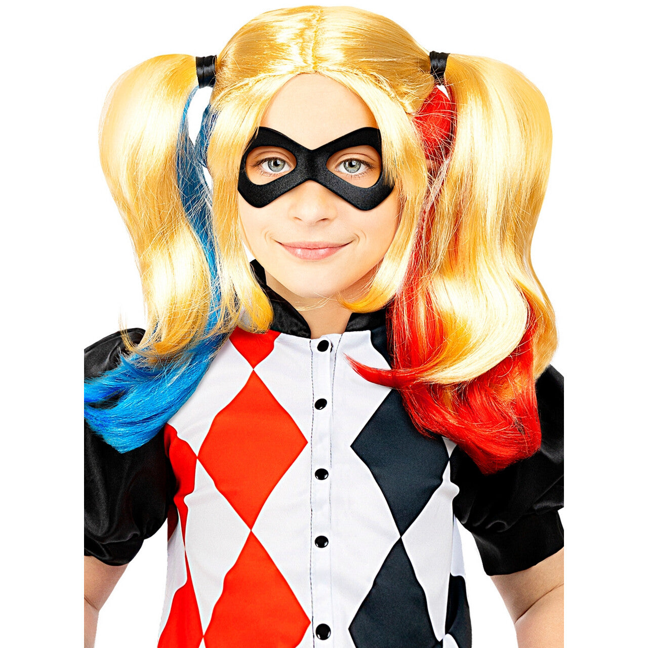 Op deze afbeelding zie je een Accessoires, van het merk Funidelia. Harley Quinn Pruik Met Staartjes Kind
