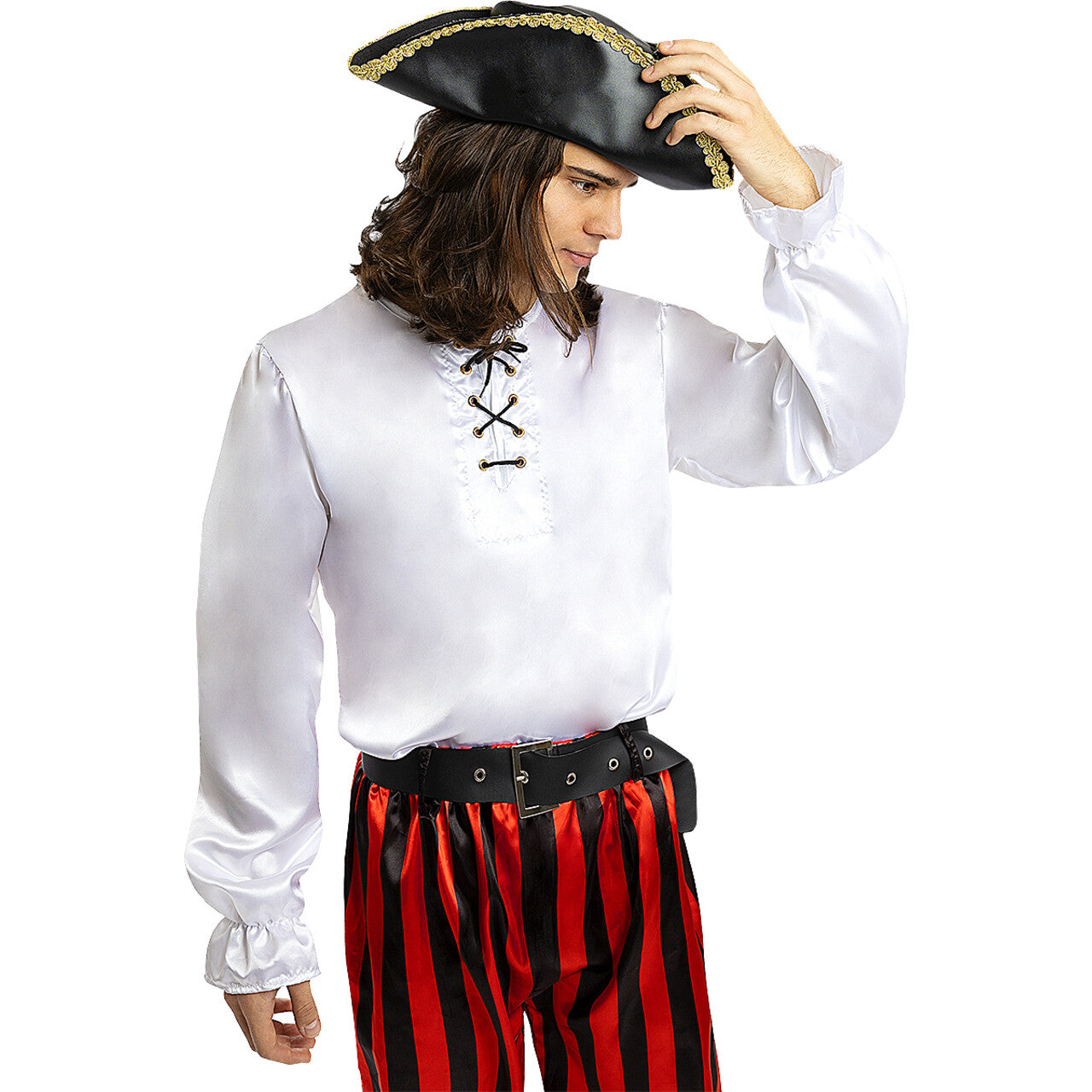 Op deze afbeelding zie je een Kostuums, van het merk Funidelia. Wit Piraten Shirt Man