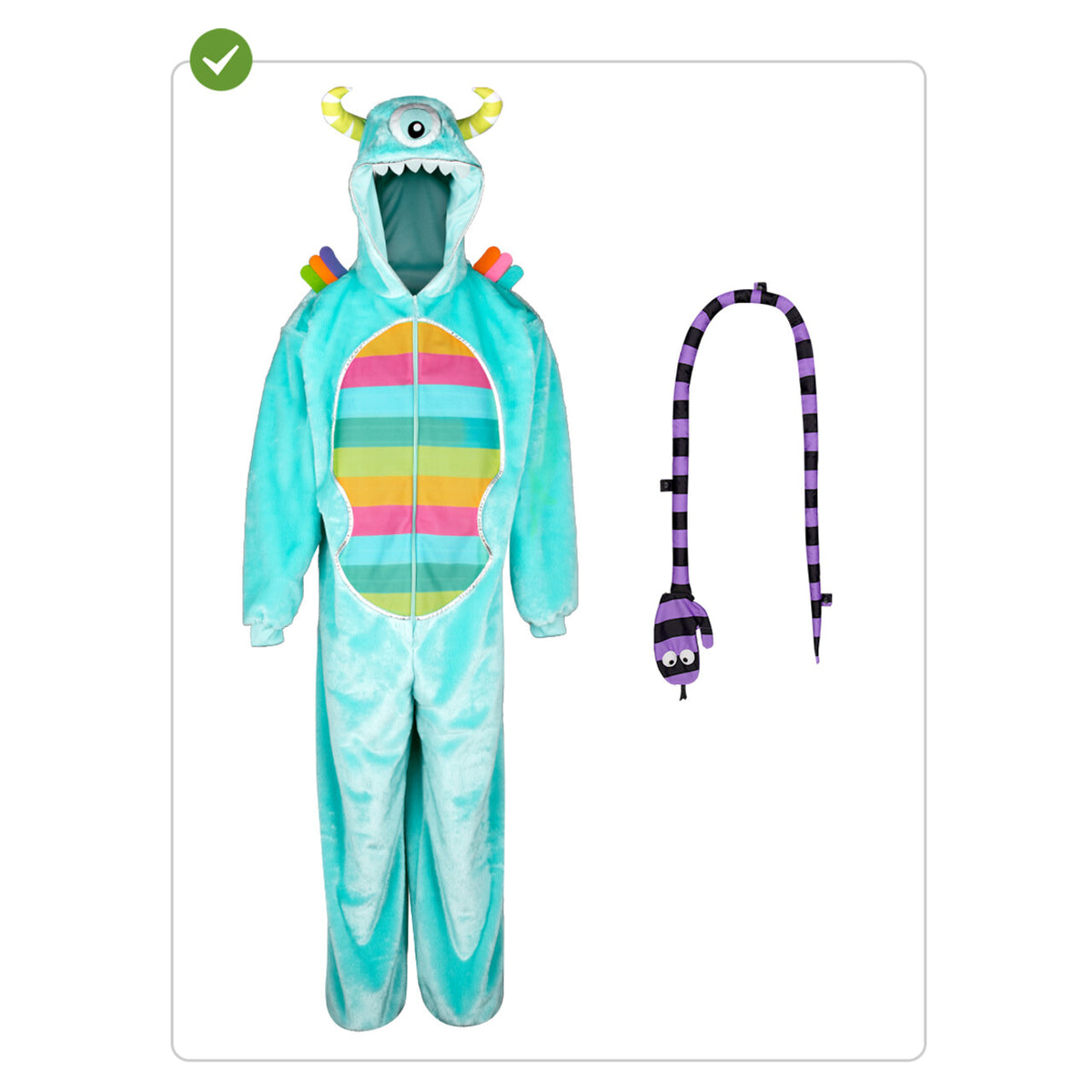 Op deze afbeelding zie je een Kostuums, van het merk Funidelia. Kleurrijk Groot Monster Unisex Kostuum