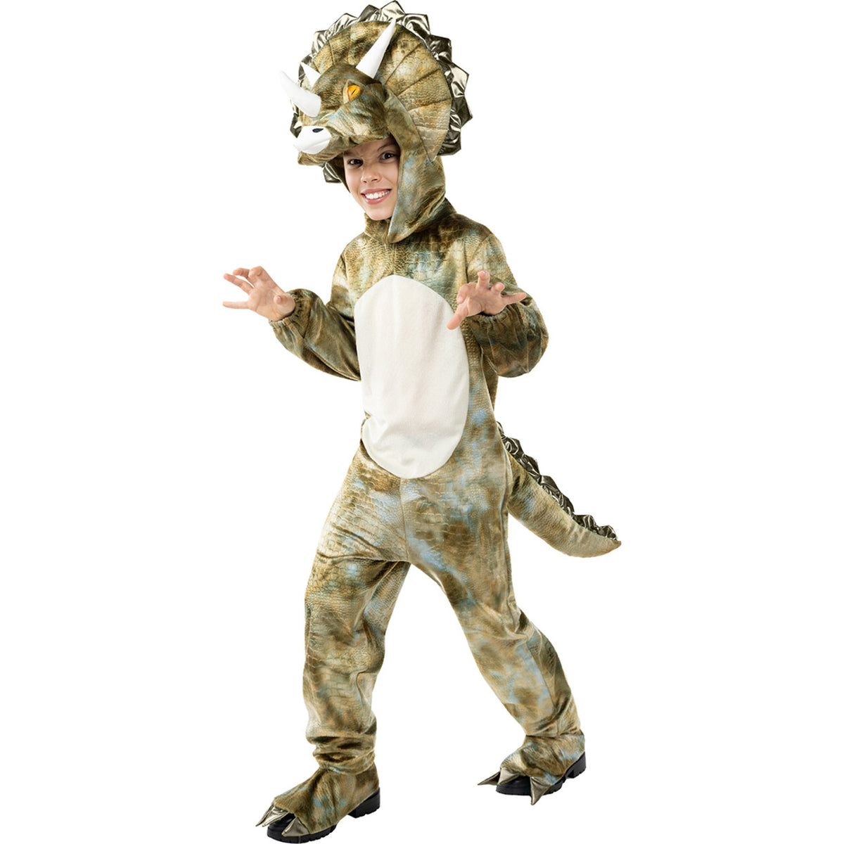 Op deze afbeelding zie je een Kostuums, van het merk Funidelia. Vriendelijke Triceratops Dinosaurus Kind Kostuum