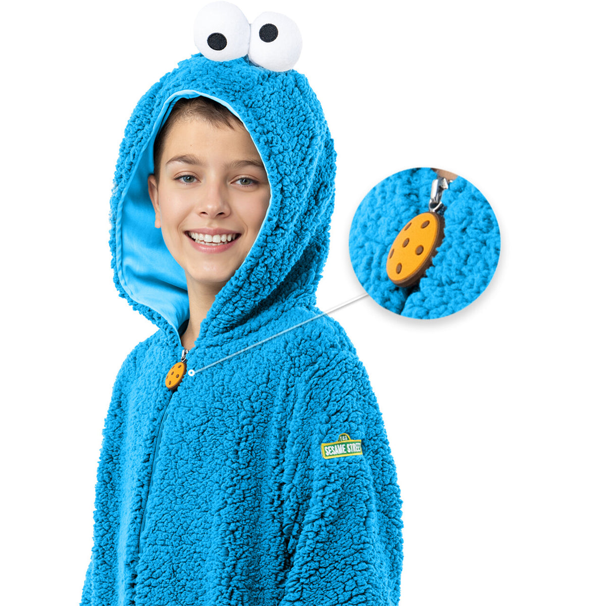 Op deze afbeelding zie je een Kostuums, van het merk Funidelia. Blauw Cookie Monster Sesamstraat Kind Kostuum