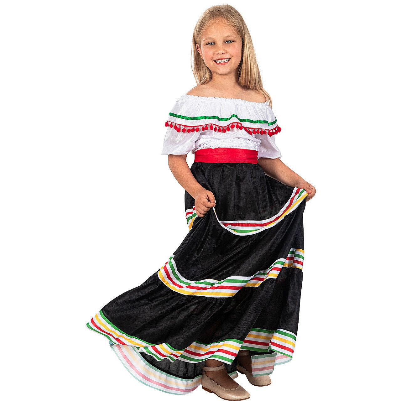 Op deze afbeelding zie je een Kostuums, van het merk Funidelia. Passievolle Bailarina De Mexico Meisje Kostuum