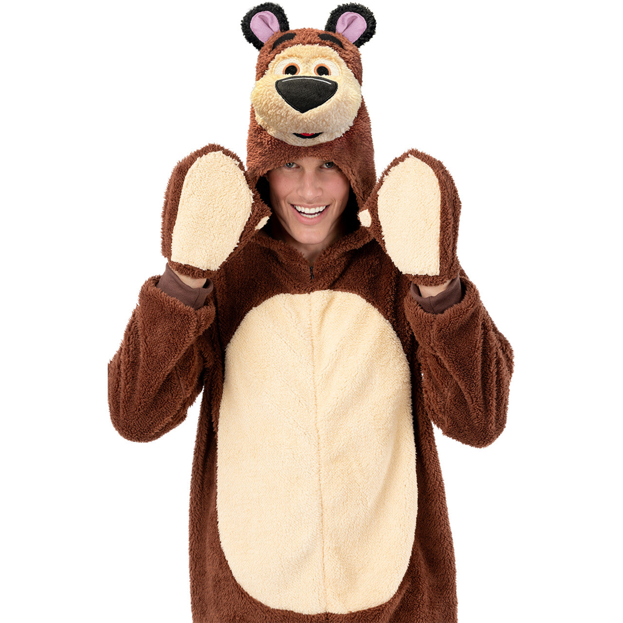 Op deze afbeelding zie je een Kostuums, van het merk Funidelia. Grote Vriendelijke Beer Masha And The Bear Man Kostuum