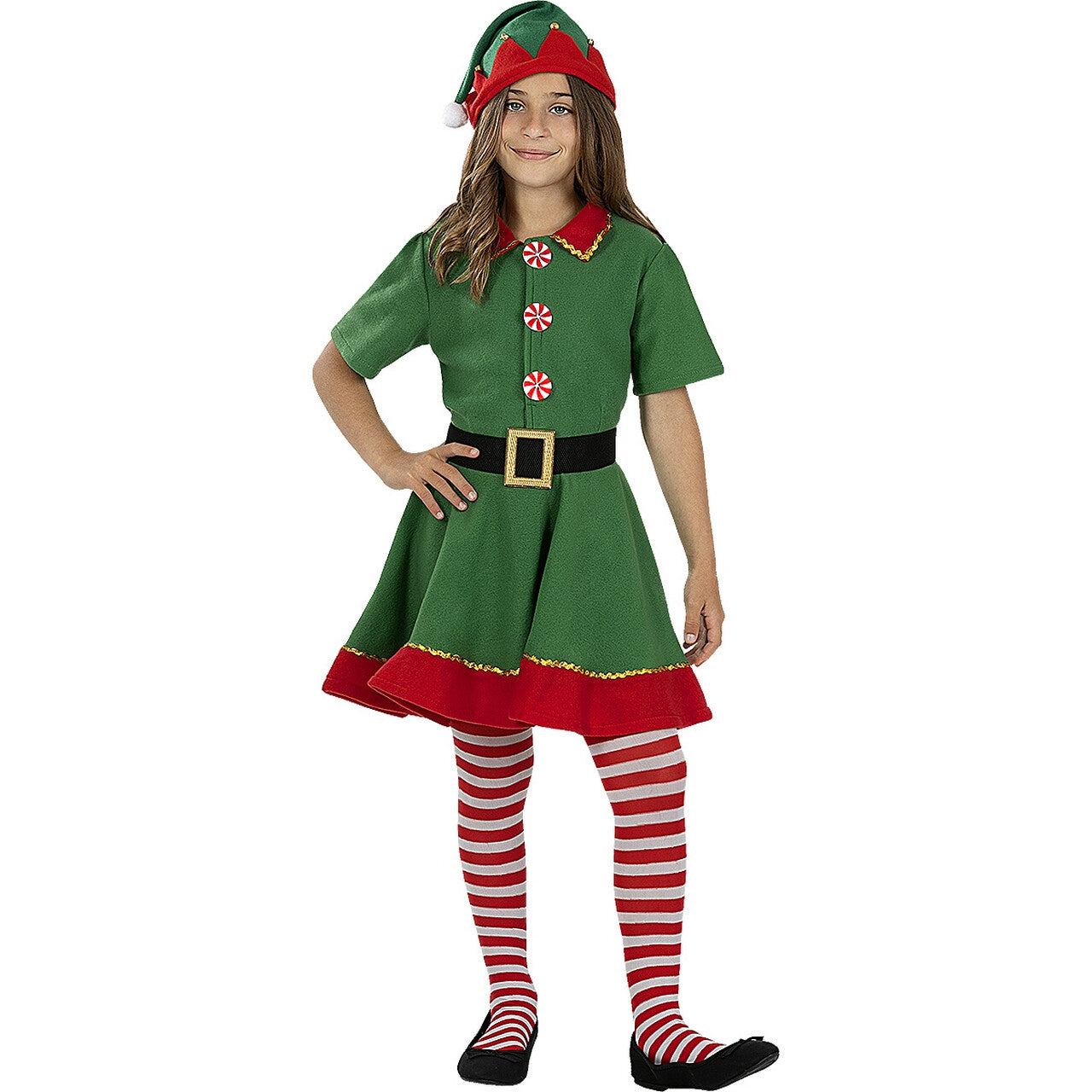 Op deze afbeelding zie je een Kostuums, van het merk Funidelia. Groene Elf Jurk Kerstbewoner Meisje