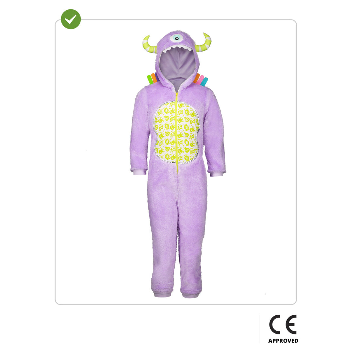Op deze afbeelding zie je een Kostuums, van het merk Funidelia. Het Vriendelijke Paarse Monster Kind Kostuum
