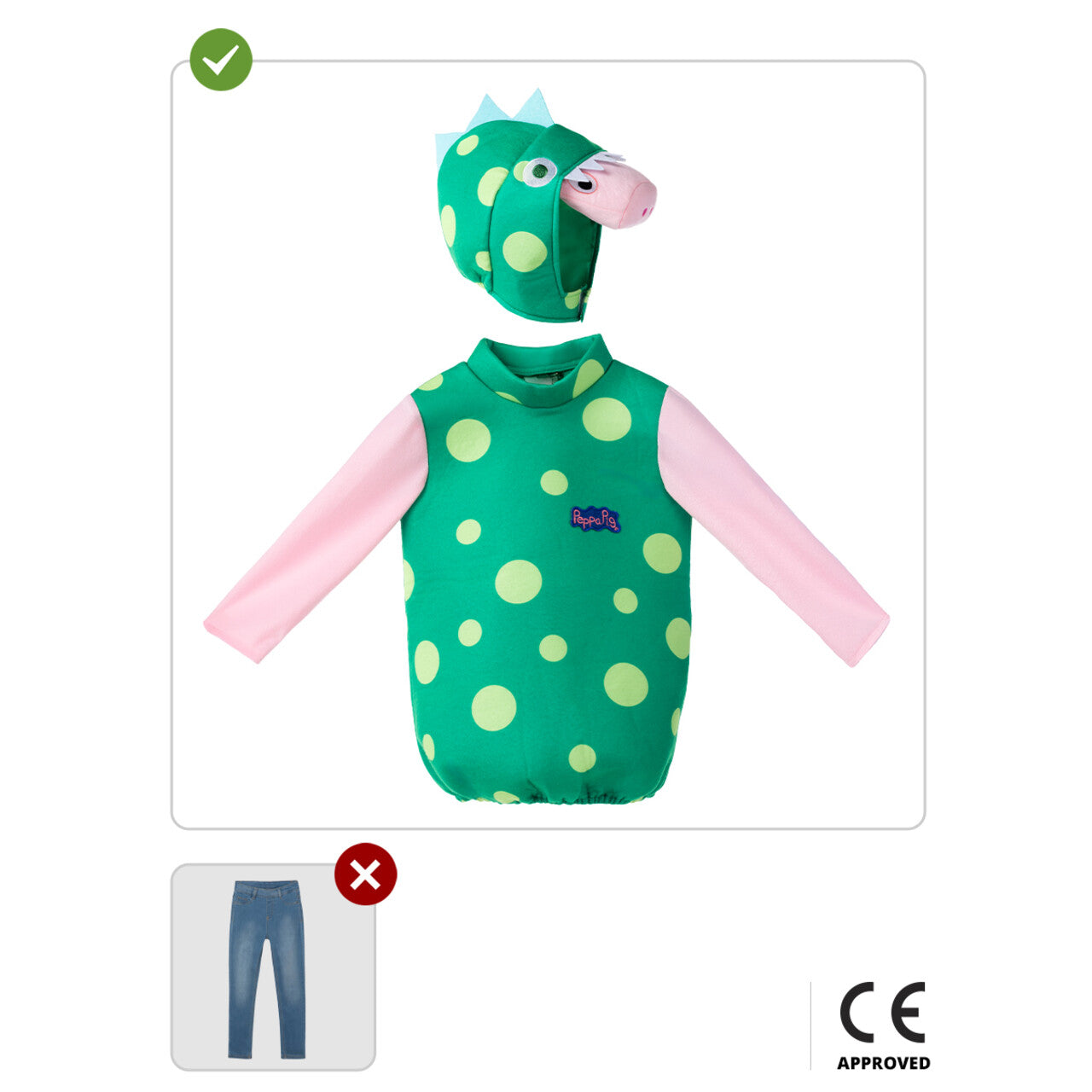 Op deze afbeelding zie je een Kostuums, van het merk Funidelia. Varkentje George Peppa Pig Dino Kind Kostuum