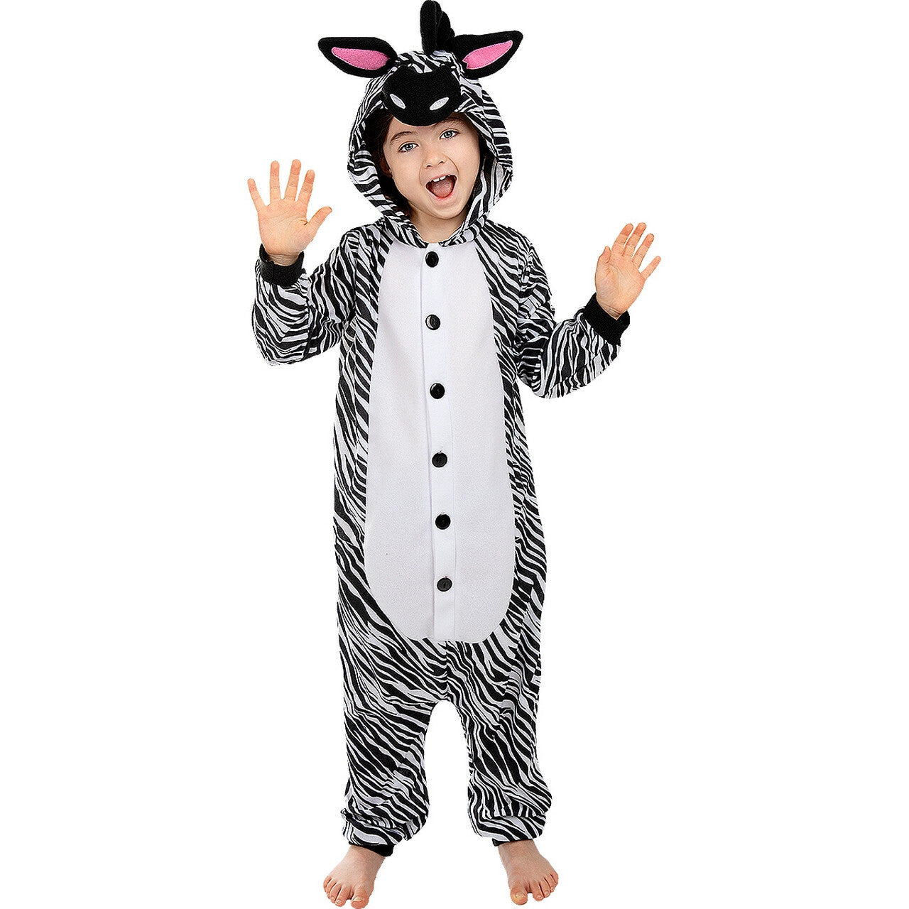 Op deze afbeelding zie je een Kostuums, van het merk Funidelia. Willy De Zebra Onesie Kind Kostuum