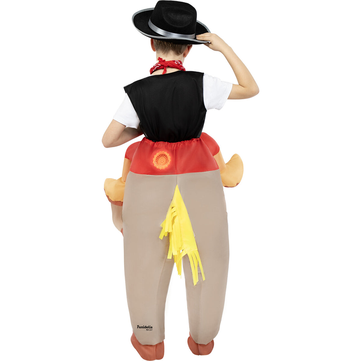 Op deze afbeelding zie je een Kostuums, van het merk Funidelia. Op De Rug Van Een Paard Cowboy Harry Horse Kind Kostuum