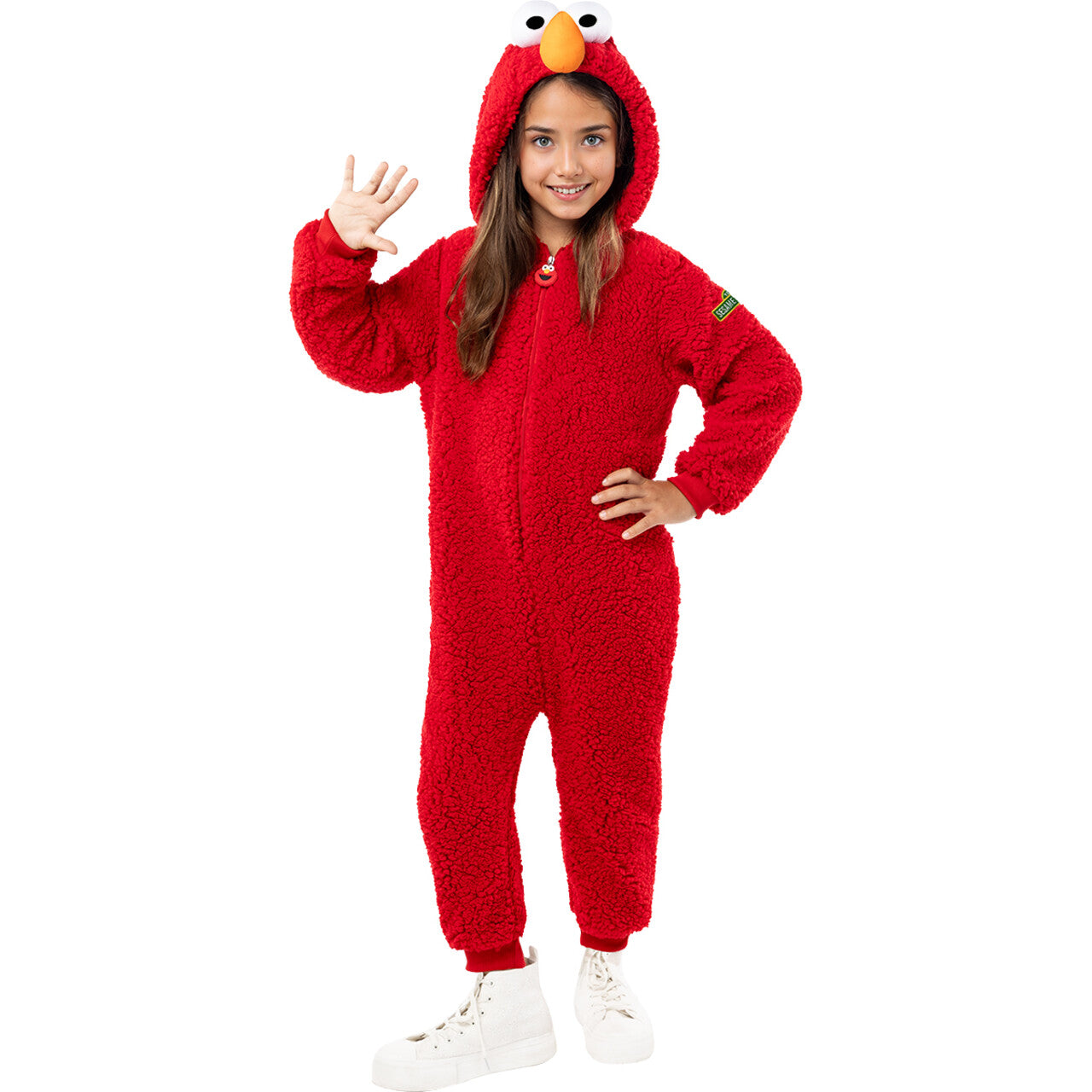 Op deze afbeelding zie je een Kostuums, van het merk Funidelia. Mega Comfy Elmo Sesamstreet Onesie Kind Kostuum