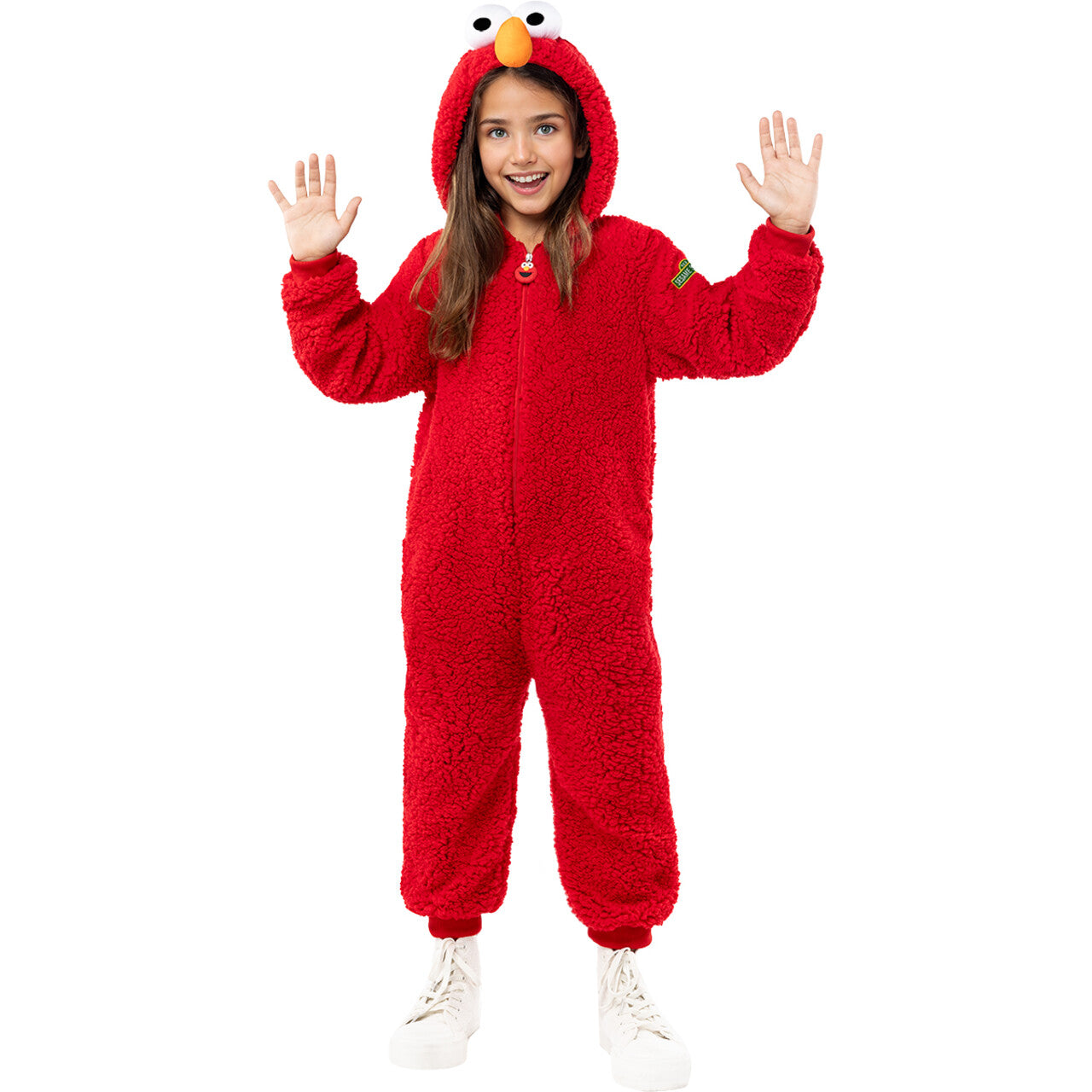 Op deze afbeelding zie je een Kostuums, van het merk Funidelia. Mega Comfy Elmo Sesamstreet Onesie Kind Kostuum