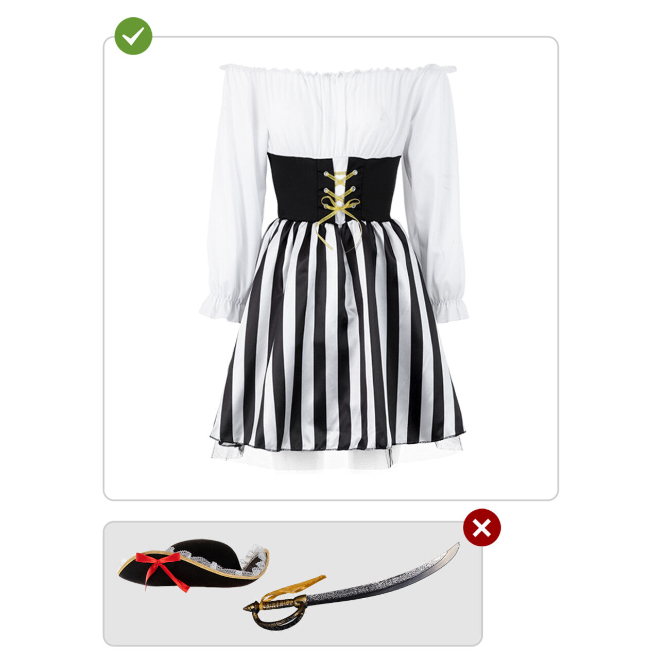 Op deze afbeelding zie je een Kostuums, van het merk Funidelia. Piraat Black And White Stripe Vrouw Kostuum