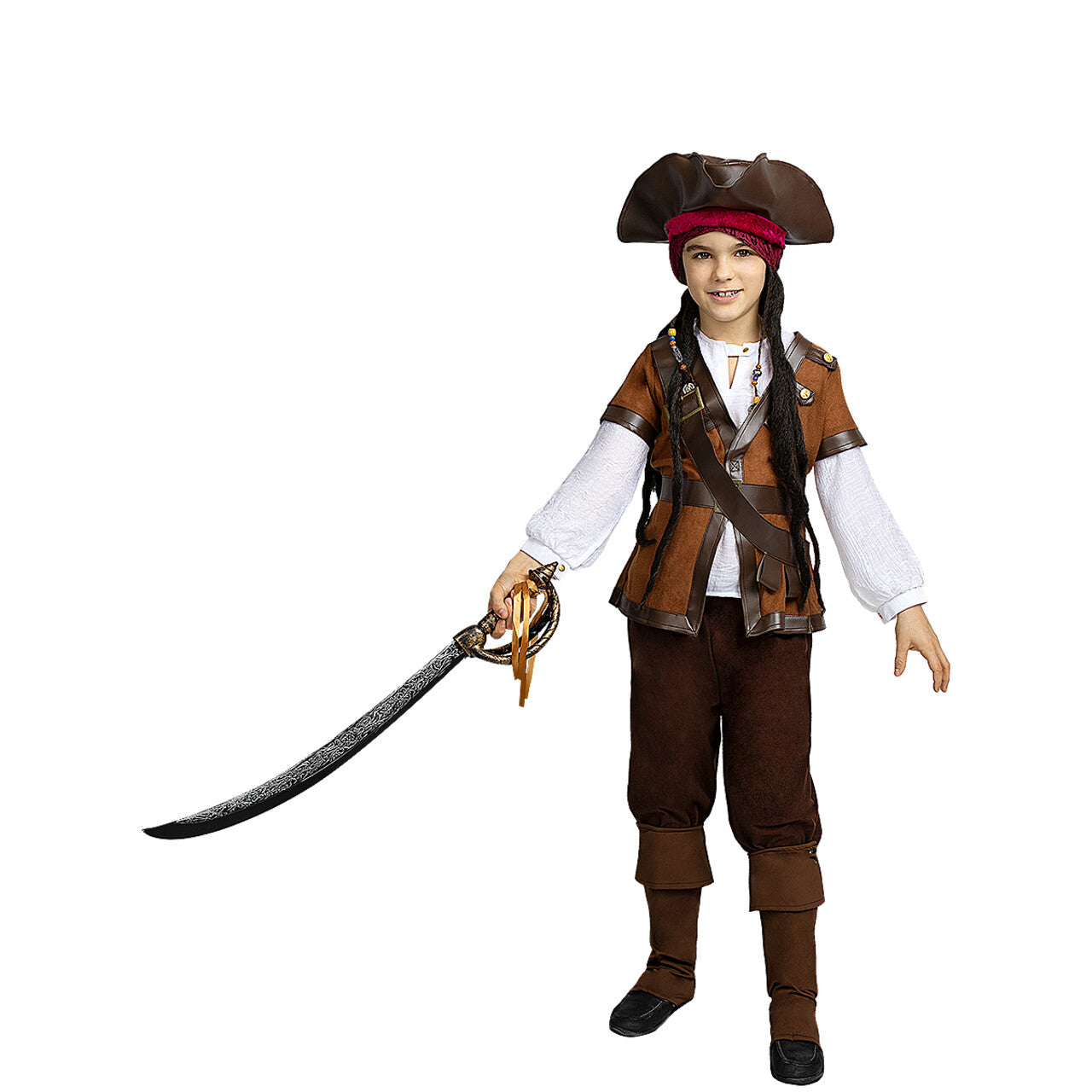 Op deze afbeelding zie je een Accessoires, van het merk Funidelia. Bruine Piratenhoed Jack Met Rode Bandana Kind