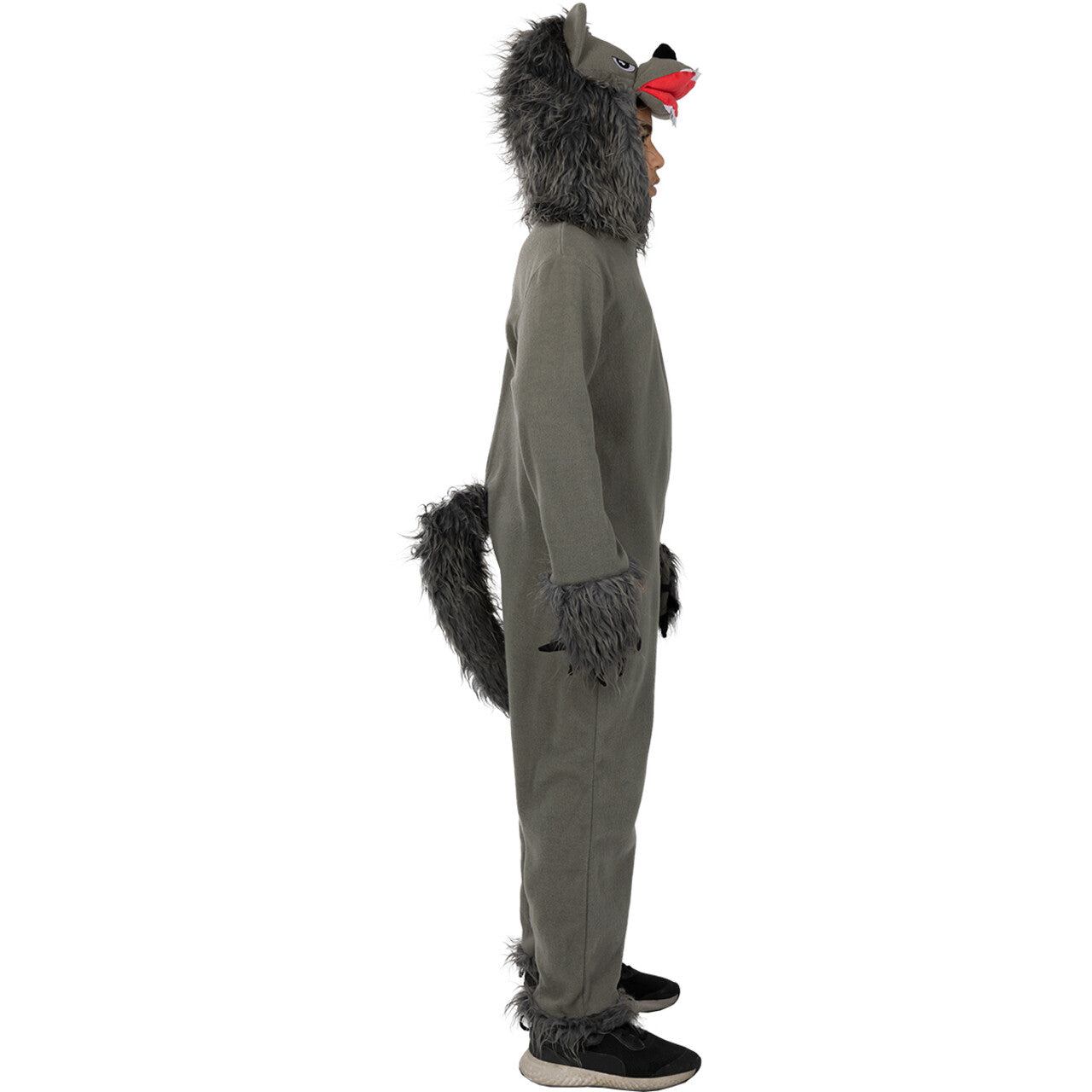 Op deze afbeelding zie je een Kostuums, van het merk Funidelia. De Kleine Grijze Wolf Kind Kostuum
