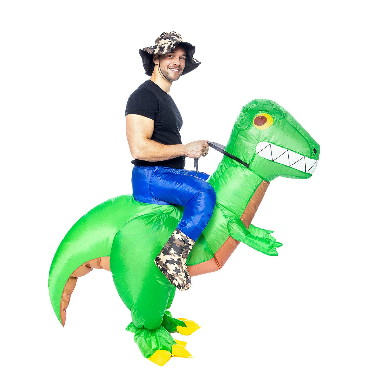 Op deze afbeelding zie je een Kostuums, van het merk Funidelia. Opblaasbare Op De Rug Van Een Dino Kostuum