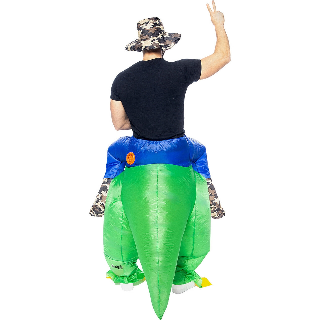 Op deze afbeelding zie je een Kostuums, van het merk Funidelia. Opblaasbare Op De Rug Van Een Dino Kostuum