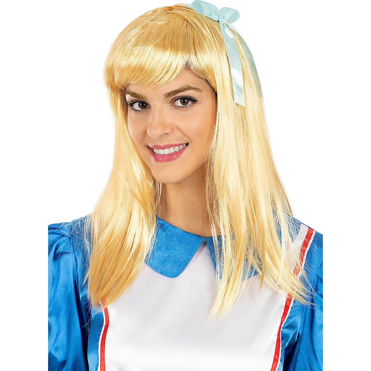 Op deze afbeelding zie je een Accessoires, van het merk Funidelia. Sweet Alice Pruik Blond Met Blauwe Strik